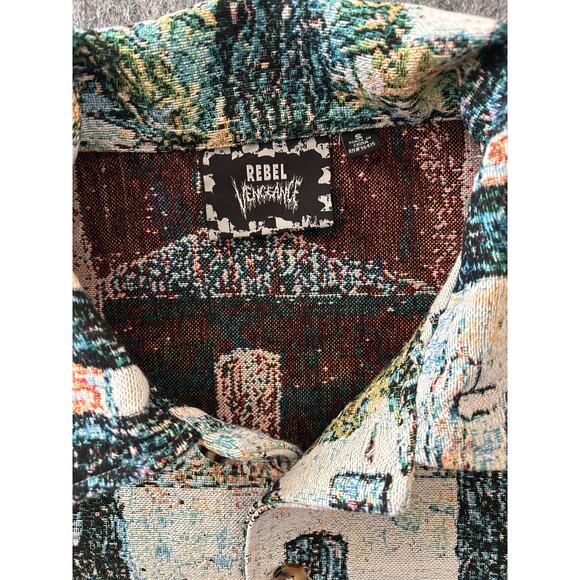 Rebel Vengeance Kirche in Cassone Men' Button Up Tapestry Shirt Long Sleeve Sz S - Picture 5 of 7